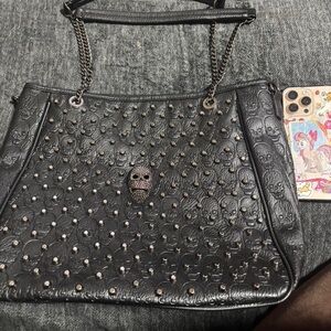 Affliction Black Skull Studded Shoulder Bag